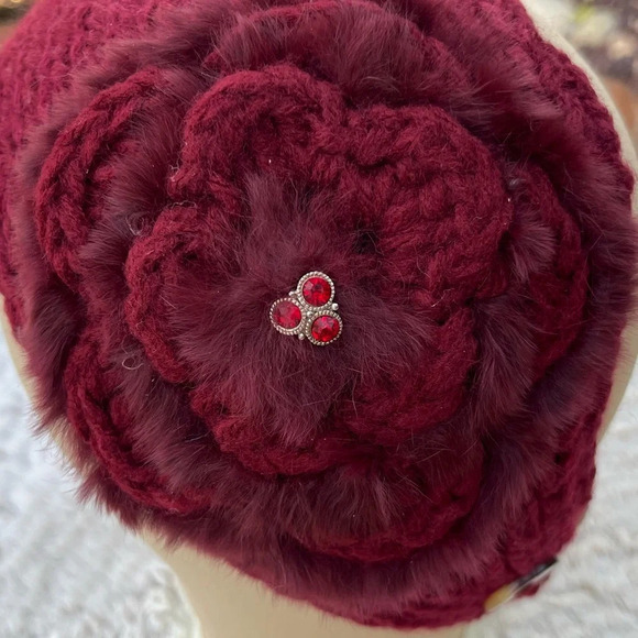Hand Knit Head Wrap Headband / Neck Warmer Ear Warmer • Deep Red - Picture 5 of 5